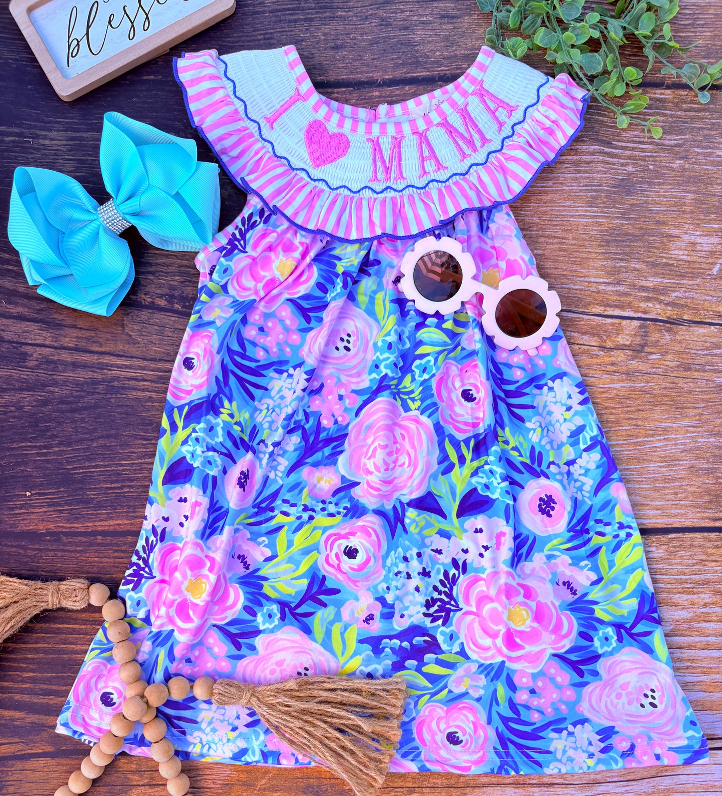 I Love Mama Smocked Dress