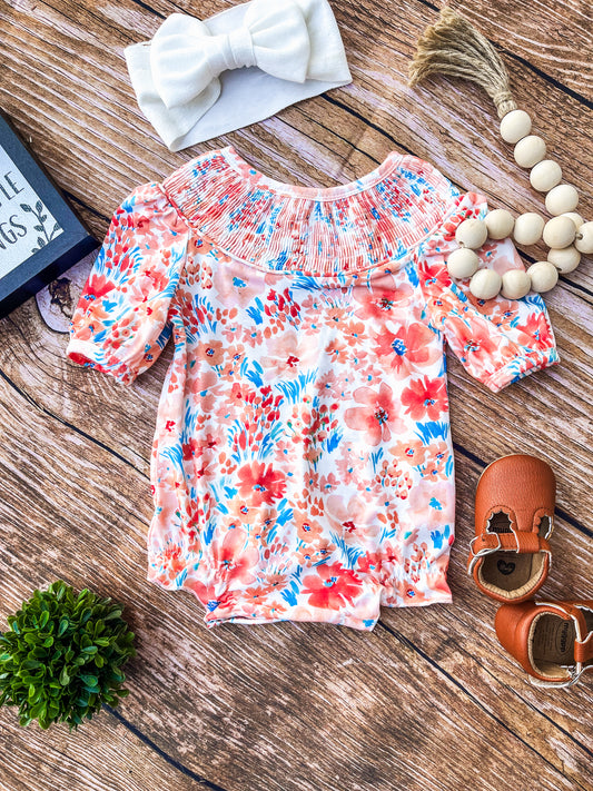 Coral Floral Smocked