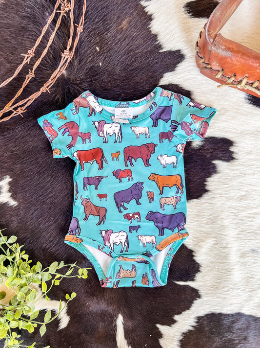 Turquoise Cow Onesie